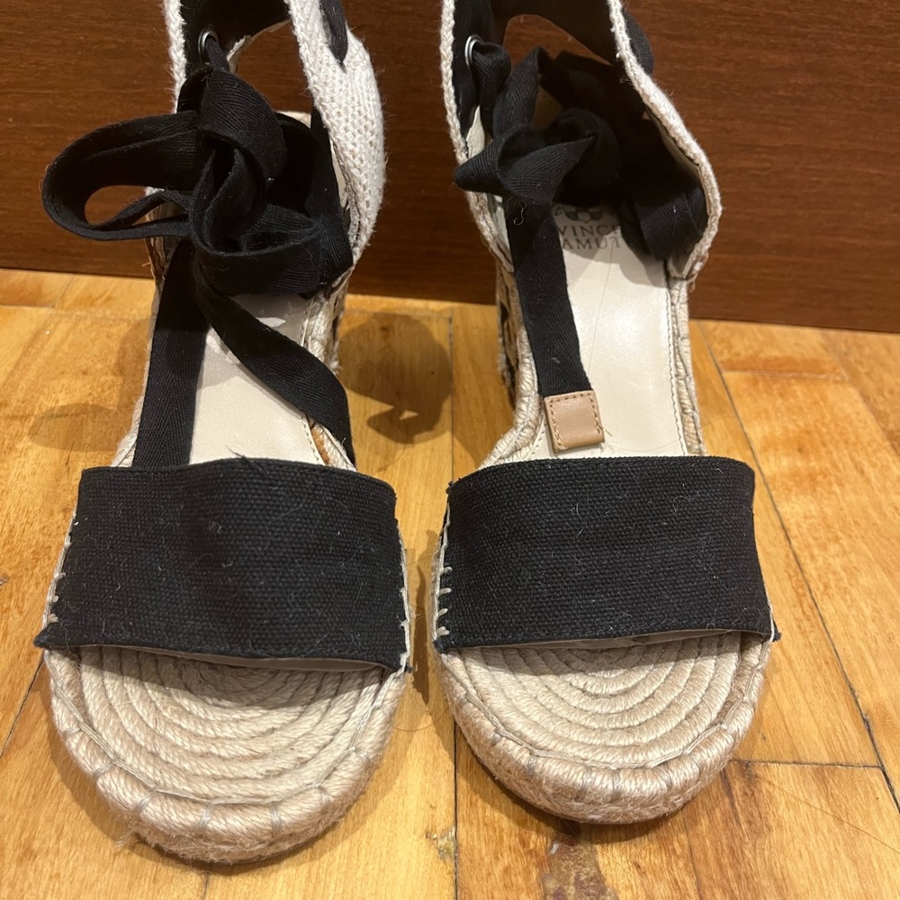 Vince Camuto Black and Cream Espadrille Wedges - Picture 2 of 9